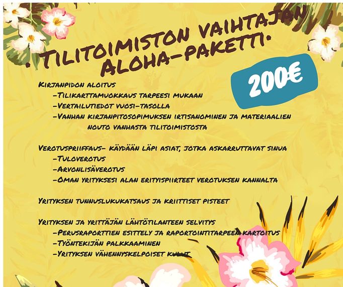 Aloha-aloituspaketti tilitoimiston vaihtajalle